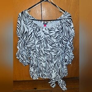 Vince Camuto Off The Shoulder Blouse, Bubble Sleeves, Tie Front Blouse Xl
